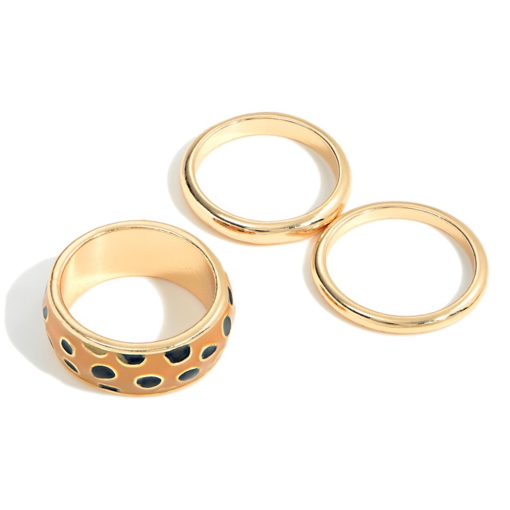 Cheetah / Tan Set of Three Stackable Gold Toned Rings